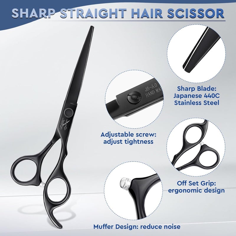 Jason Hair Cutting Scissors Set - Professional 10 PCS Haircut Scissors kit, Thinning Blender Scissors, Straight Shears with 30 Teeth for Men Women Home Salon Barber (6.5", Black) Christmas Gift - Image 4